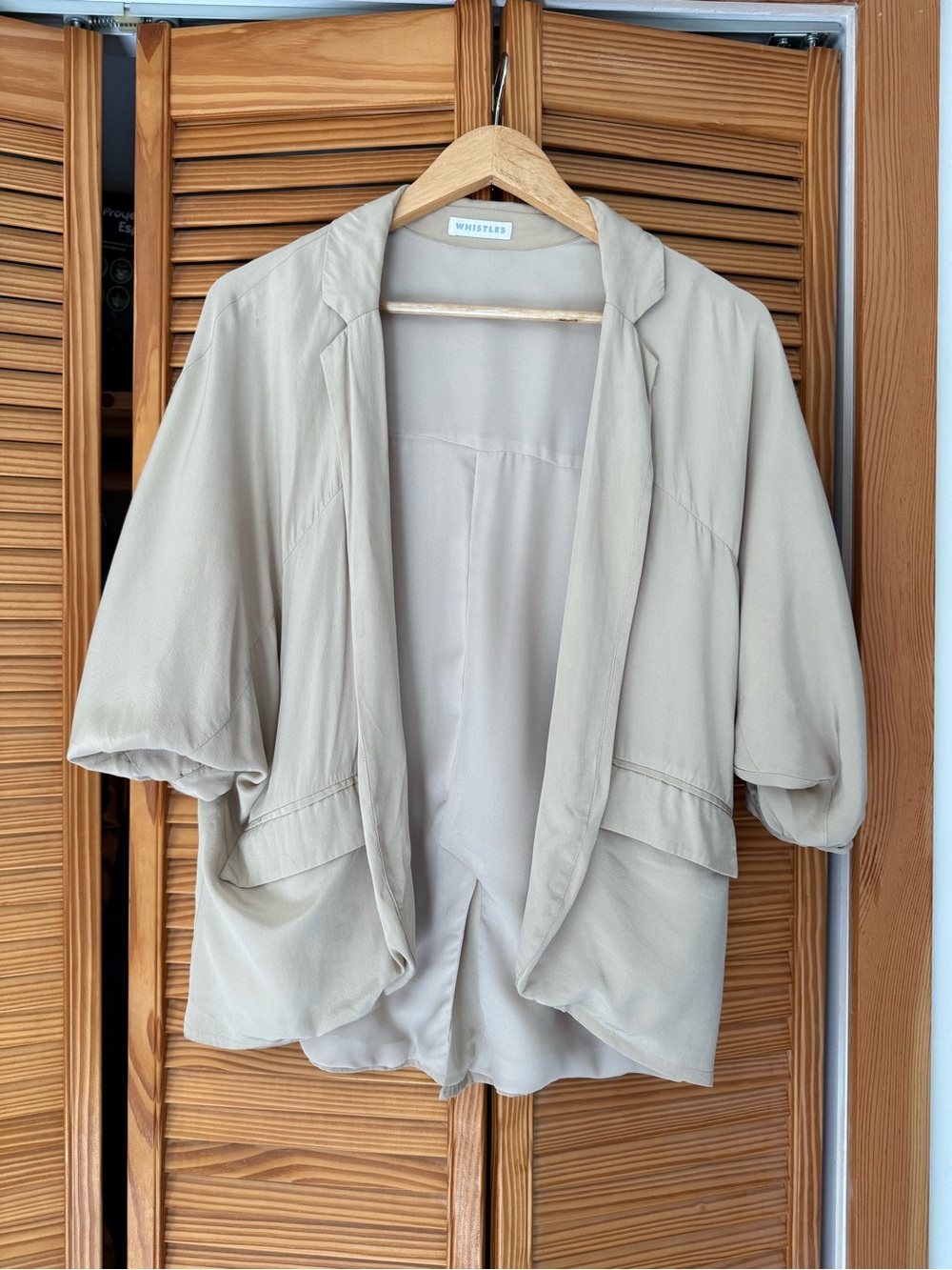 Whistles 100% Silk Light Beige Draped Open Blazer